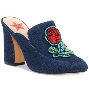 ANNA SUI X INC Beaded Jean Mule Heels 7.5